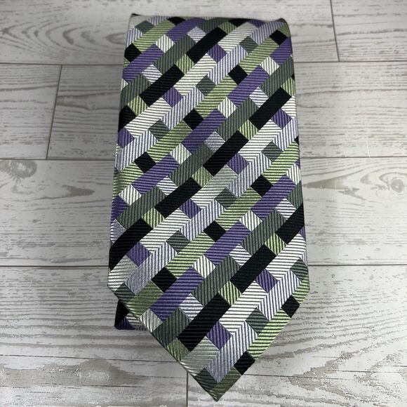 Roberto Villini Other - Roberto Villini Couture Silk Tie Geometric Green Purple Handmade Men's Necktie